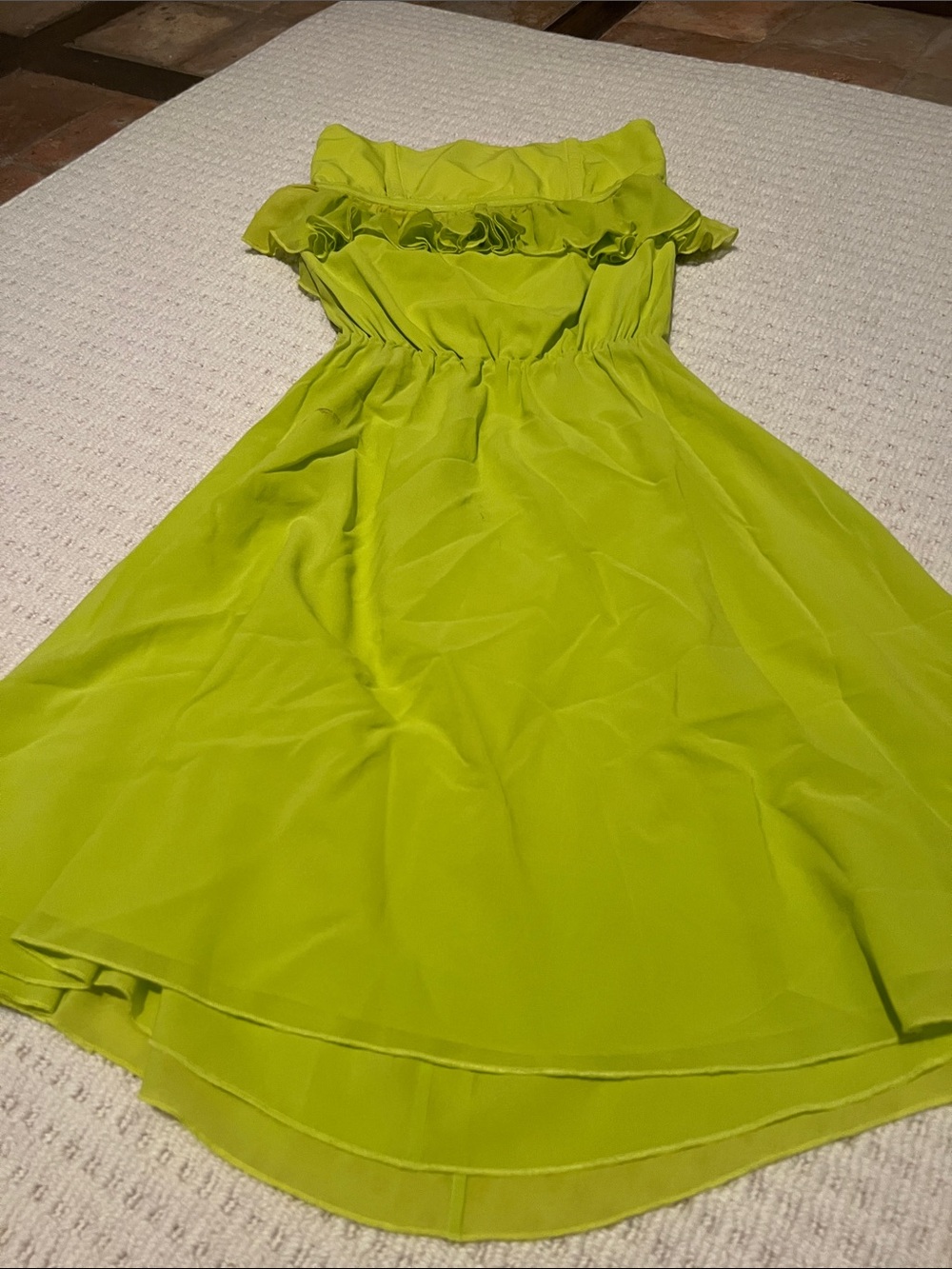 Alice + Olivia Lime Green Strapless Ruffle Dress